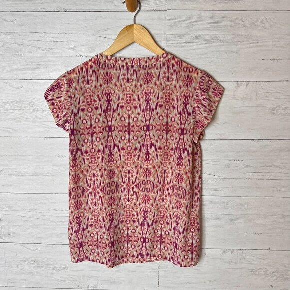 Joie Blouse Womens Size XS Pink Purple 100% Silk Bohemian Abstract Design V Neck - Picture 9 of 12